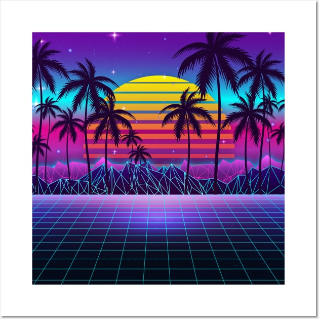 Radiant Sunset Synthwave Wall Art by edmproject